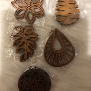 Boho Earrings lot 5 pieces. (Wood) #4
